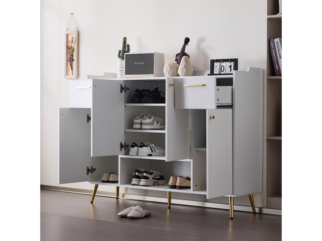 Shoe cabinet - 2 drawers, 4 doors, open compartment - White SMTG48362