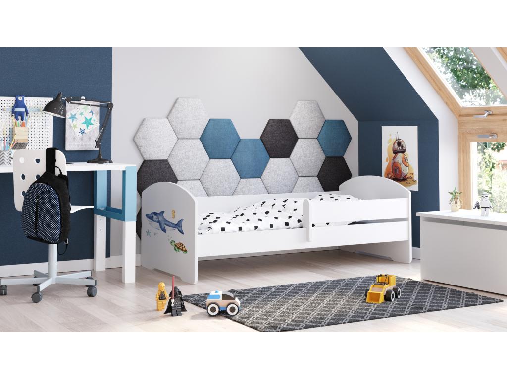 Zensova - Single bed 160x80 with graphic design for children, in a set with guardrail, mattress and frame HQHP16648