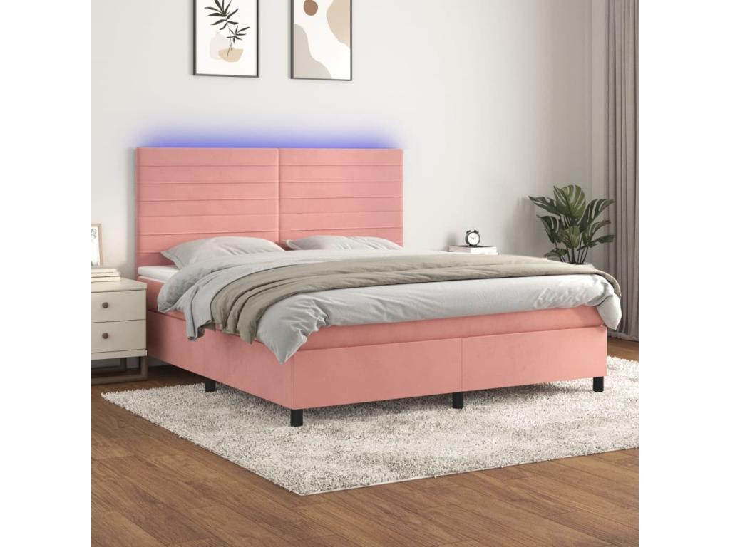 Upholstered bed base with mattress and LED light, Pink, 180x200 cm, Velvet, WMQI16335