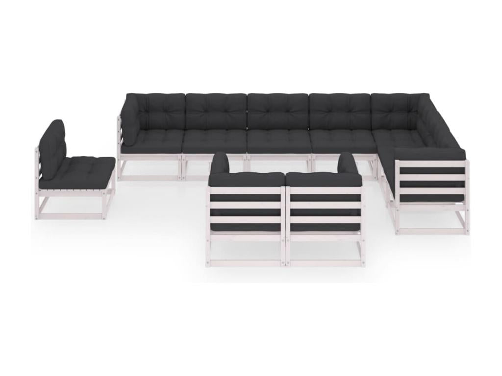 10-piece garden furniture set with cushions, white, solid pine wood AQRY74327