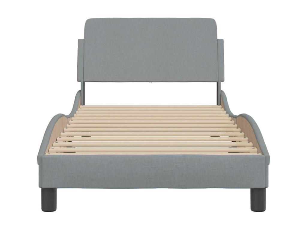 Bed frame with headboard, light grey, 90x200 cm, fabric PSST28468
