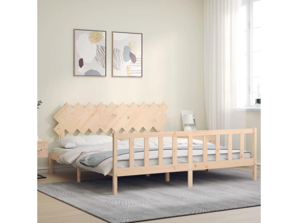 Bed frame with headboard 200x200 solid wood ADMF08793