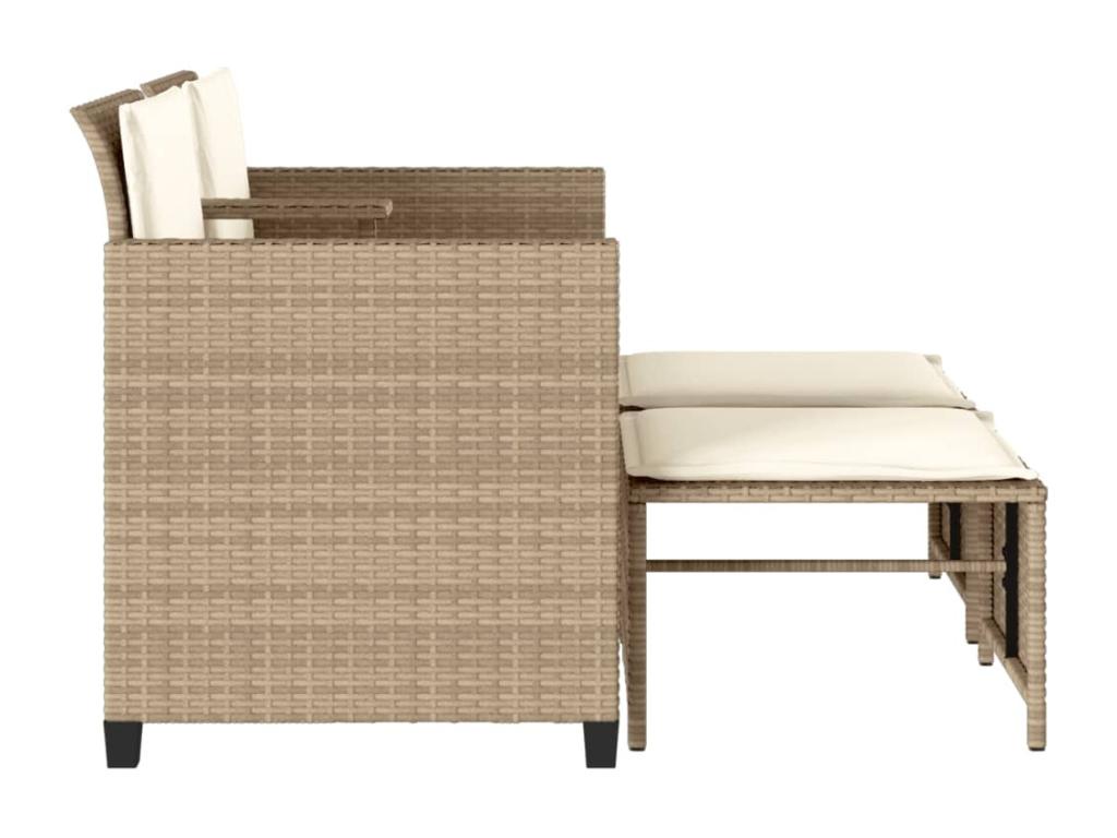 2-seater garden sofa with table and stools, beige rattan MZKM36686