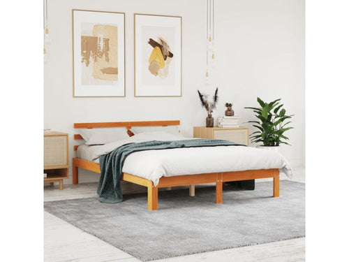 Bed frame and headboard, brown wax finish, 120x200 cm, pine wood, WEUD06177