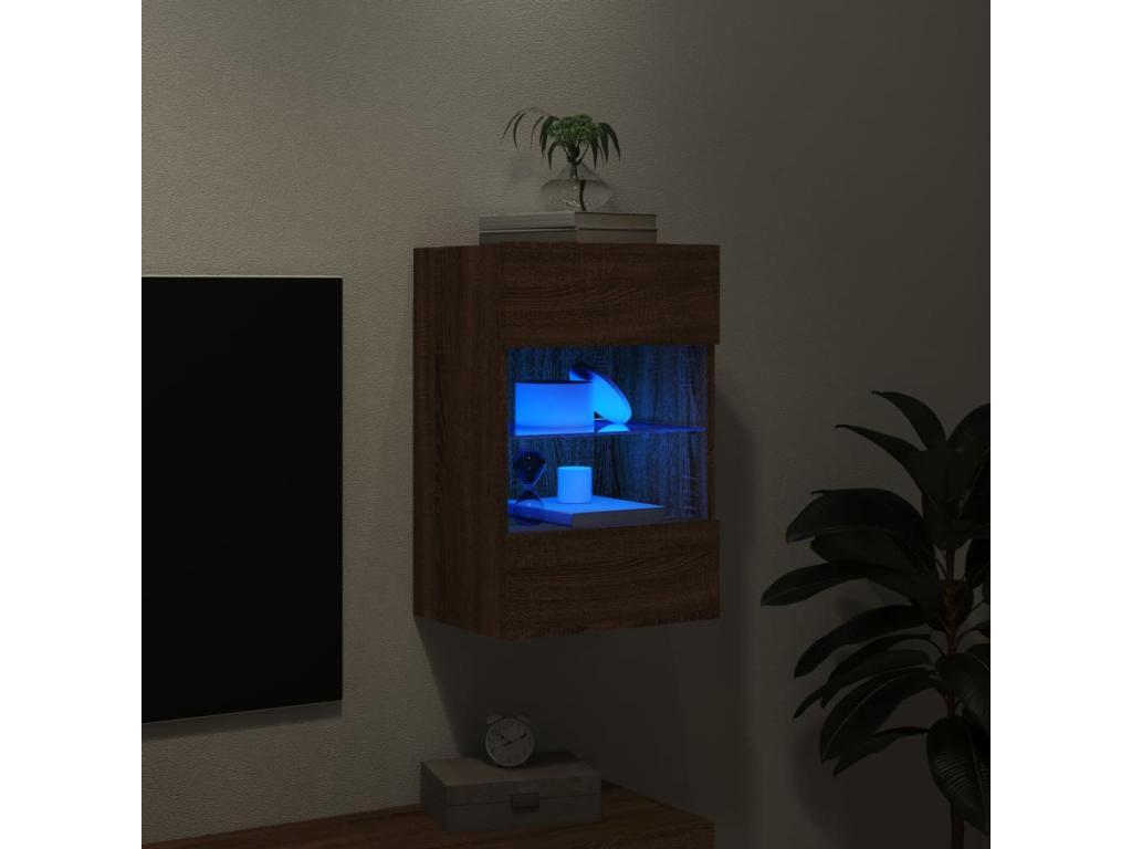 Wall-mounted TV unit with Zensova LED lighting, brown oak finish, 40x30x60.5 cm, IMUL37121