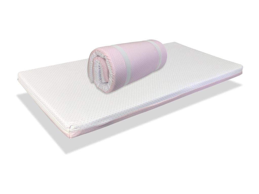Travel cot mattress 120x60x5 PINK - Removable, washable and easy-to-carry travel cot IRLM97154