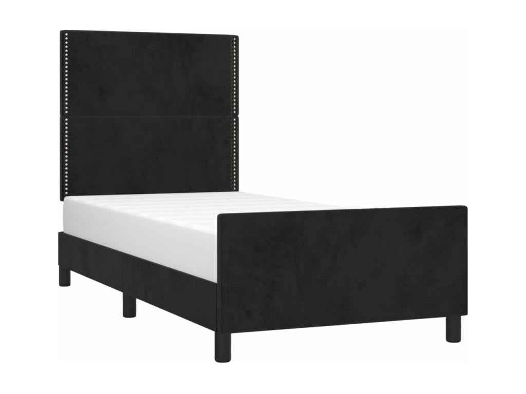 Bed frame with headboard, black, 80x200 cm, velvet, XMCV03684