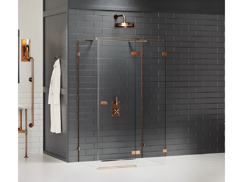 Right-hand pivoting shower enclosure 110x70 COPPER BRUSHED brushed copper color front access CIFK30582