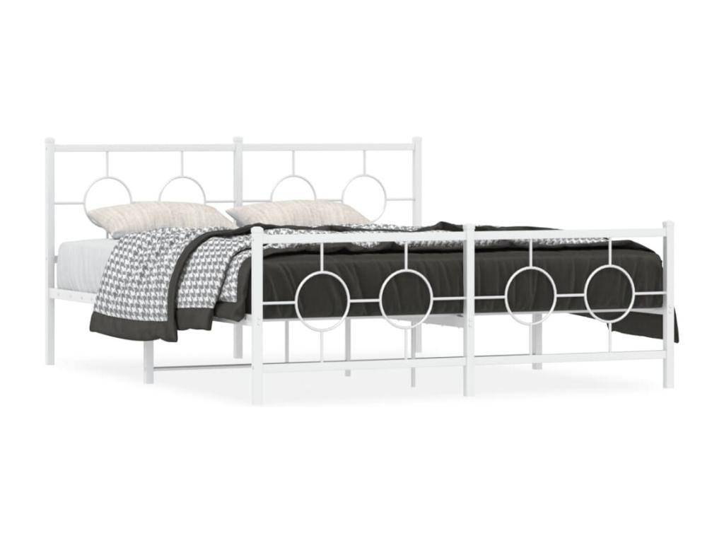 Metal bed frame with white headboard/footboard 160x200cm QOJF28390