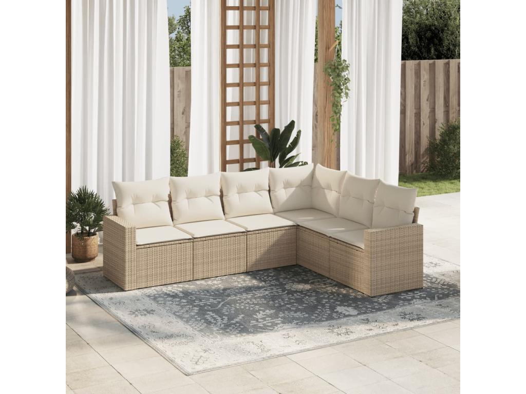 Garden furniture set with cushions, 6 pieces, beige woven resin, NQYL50758