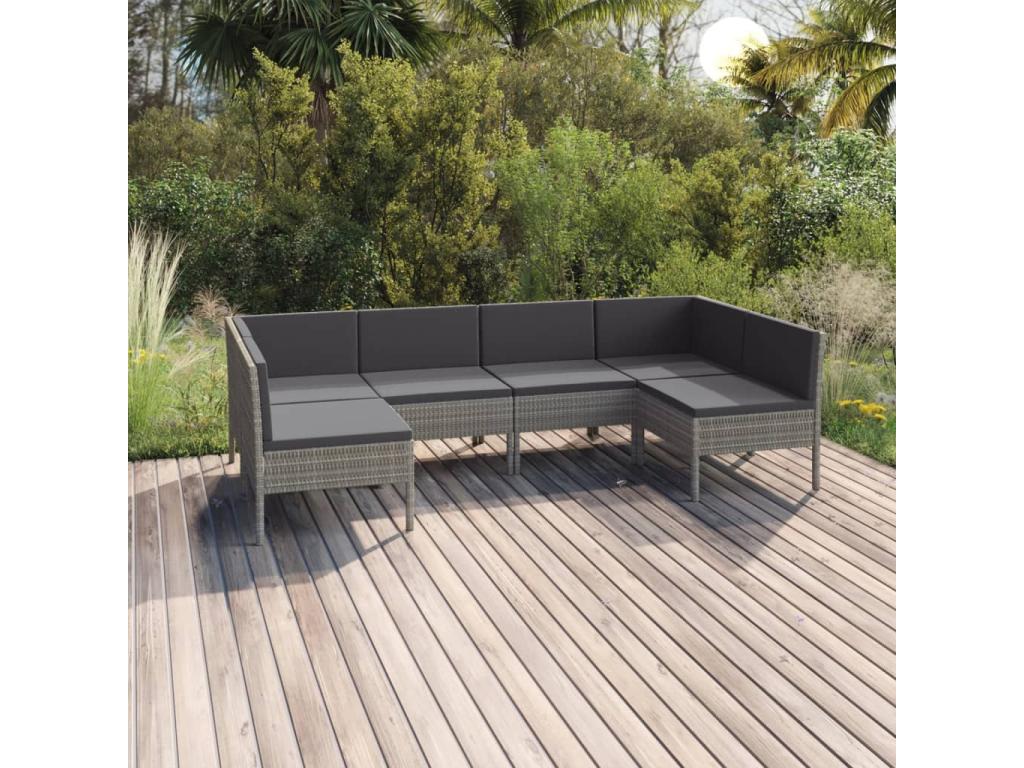 6-piece garden furniture set with cushions, grey woven resin ZJWE40120