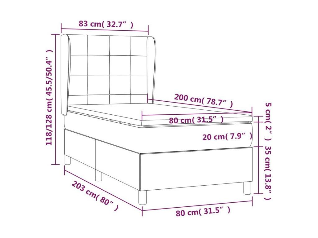 Bed base with mattress, Dark Grey 80x200 Fabric KRMW00973
