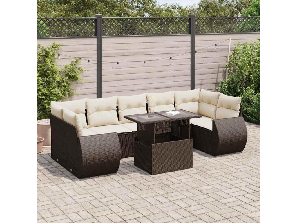 8-piece garden furniture set with brown resin wicker cushions OOPT56997