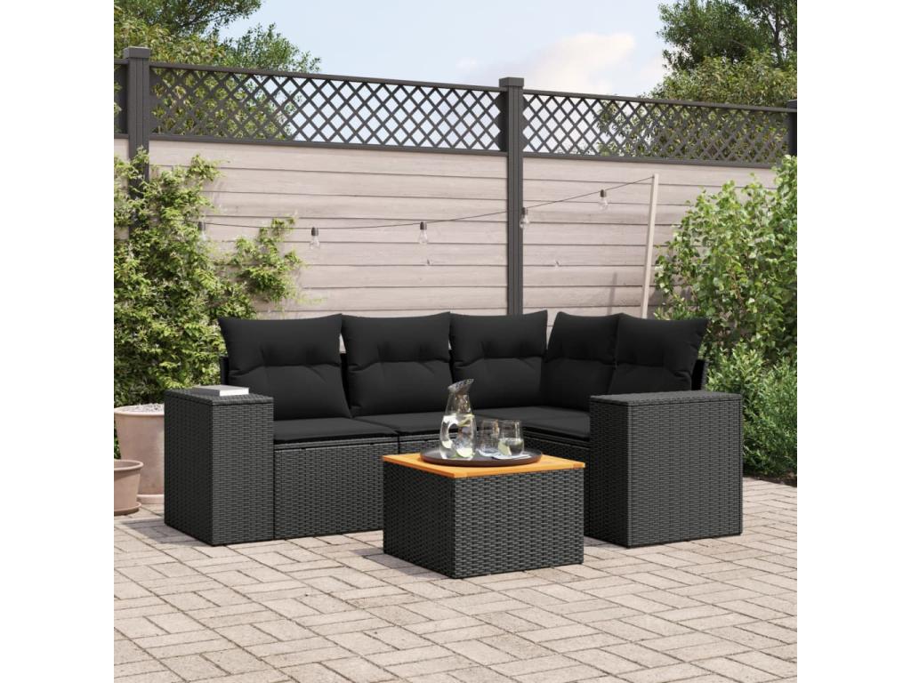 5-piece garden furniture set with cushions, Zensova woven resin WMQD09294