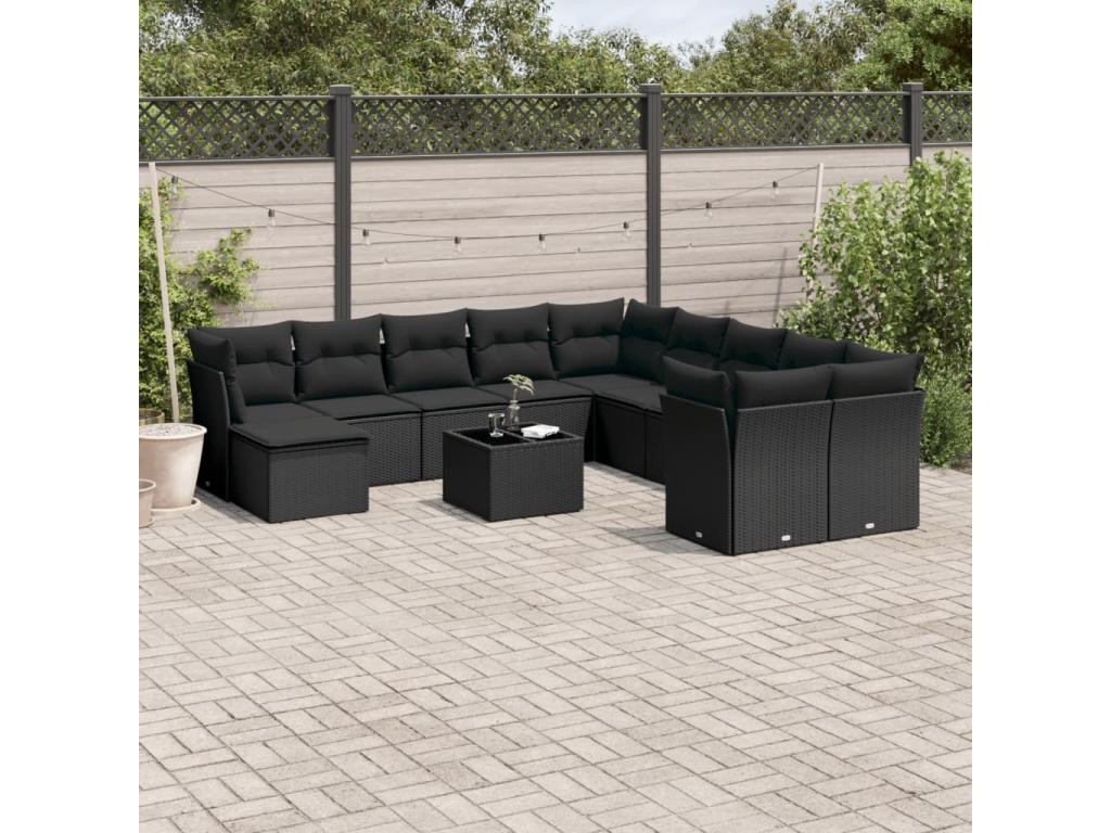 12-piece garden furniture set with cushions, Zensova woven resin JSQM96875