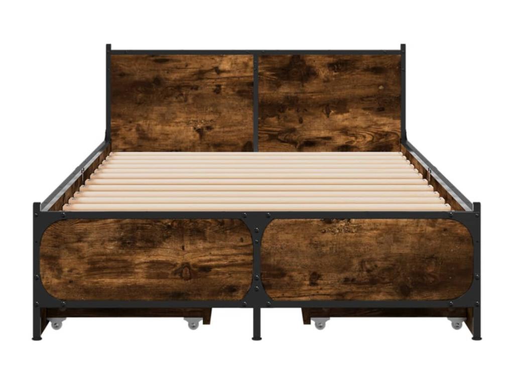 Smoked oak bed frame and drawers, 90x190 cm, engineered wood, YHOT98026