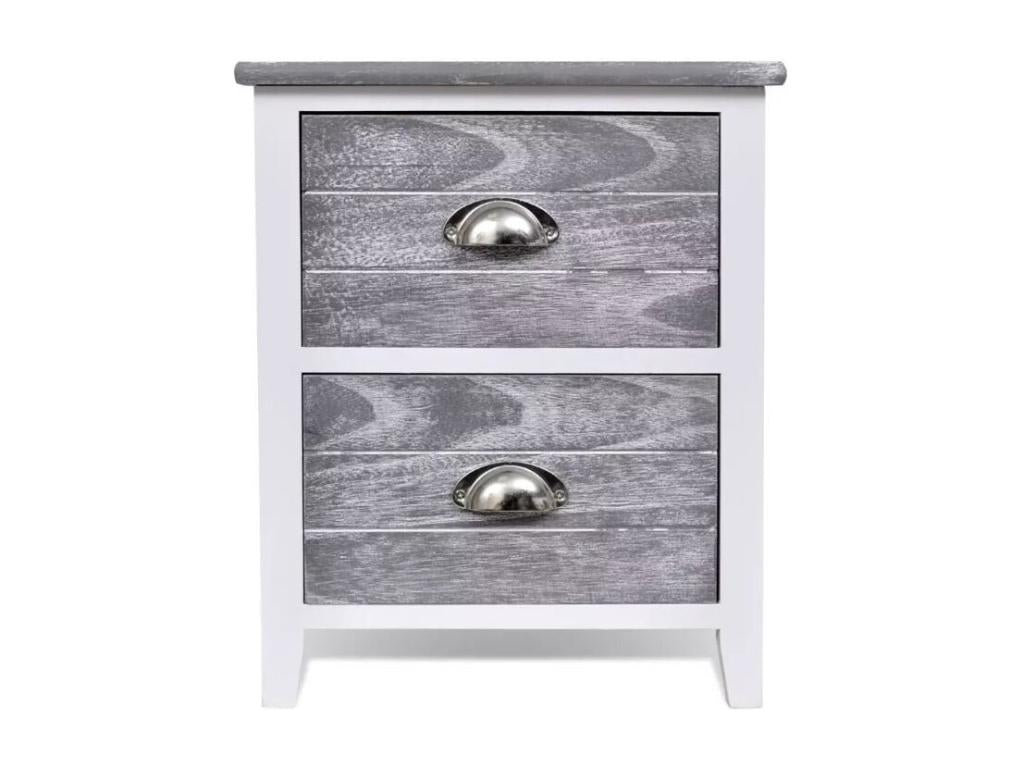 Lysvia 2-Drawer Bedside Table in White and Grey Paulownia Wood - Set of 2 GMQD02039