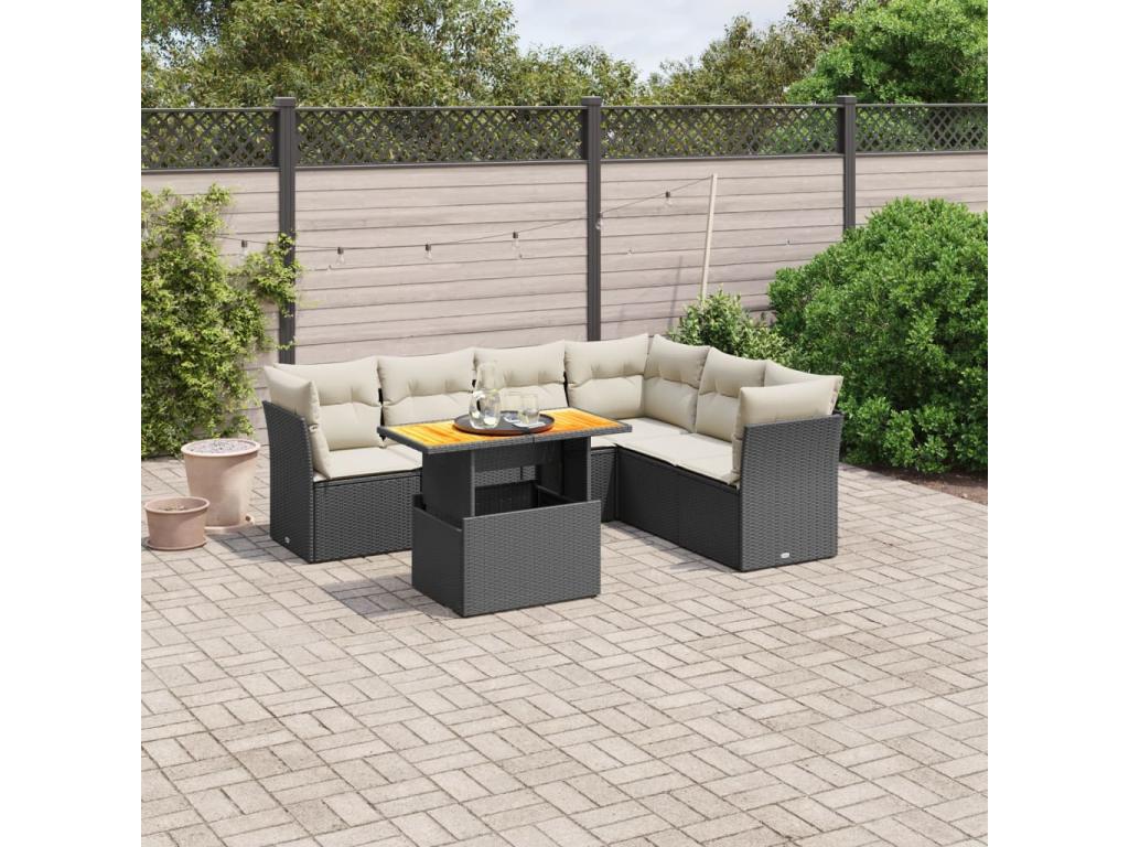 7-piece garden furniture set with cushions, black resin wicker JYMM77519