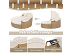 Round garden furniture set - PE rattan sofa with adjustable canopy - 4 seats and 1 coffee table - Beige YLHC30283