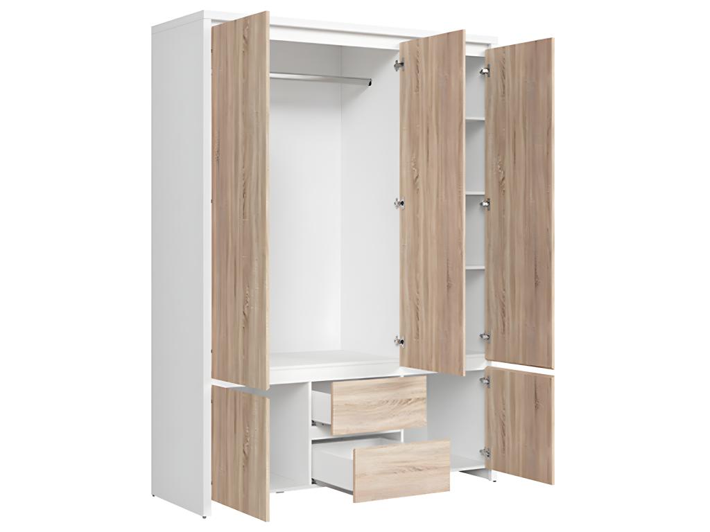Zensova 3-Door Wardrobe, White and Wood, XTKR46672