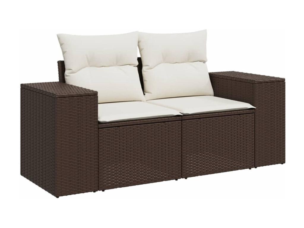 Garden furniture set with cushions, 7 pieces, brown woven resin SCQM41033