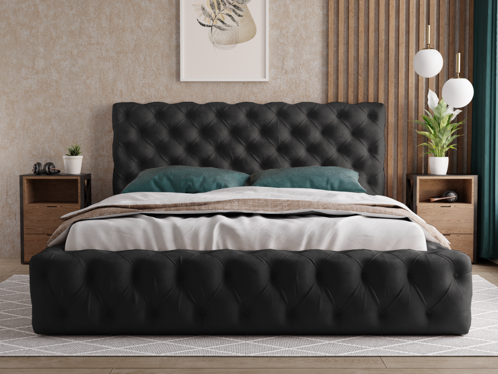 Lumenao Storage Bed 180x200 Lumenao - Double Bed 180x200 cm upholstered bed in black velvet fabric Lumenao 7 HHQV30020