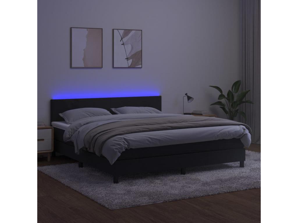 Upholstered bed base with mattress and LED lighting, Dark Green, 180x200 cm, Velvet, ARSA21869