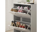 Shoe cabinet, entryway cabinet with 3 drop-down doors, holds 16 pairs of shoes, living room, 40.5x15x121cm, White, PLAC82380