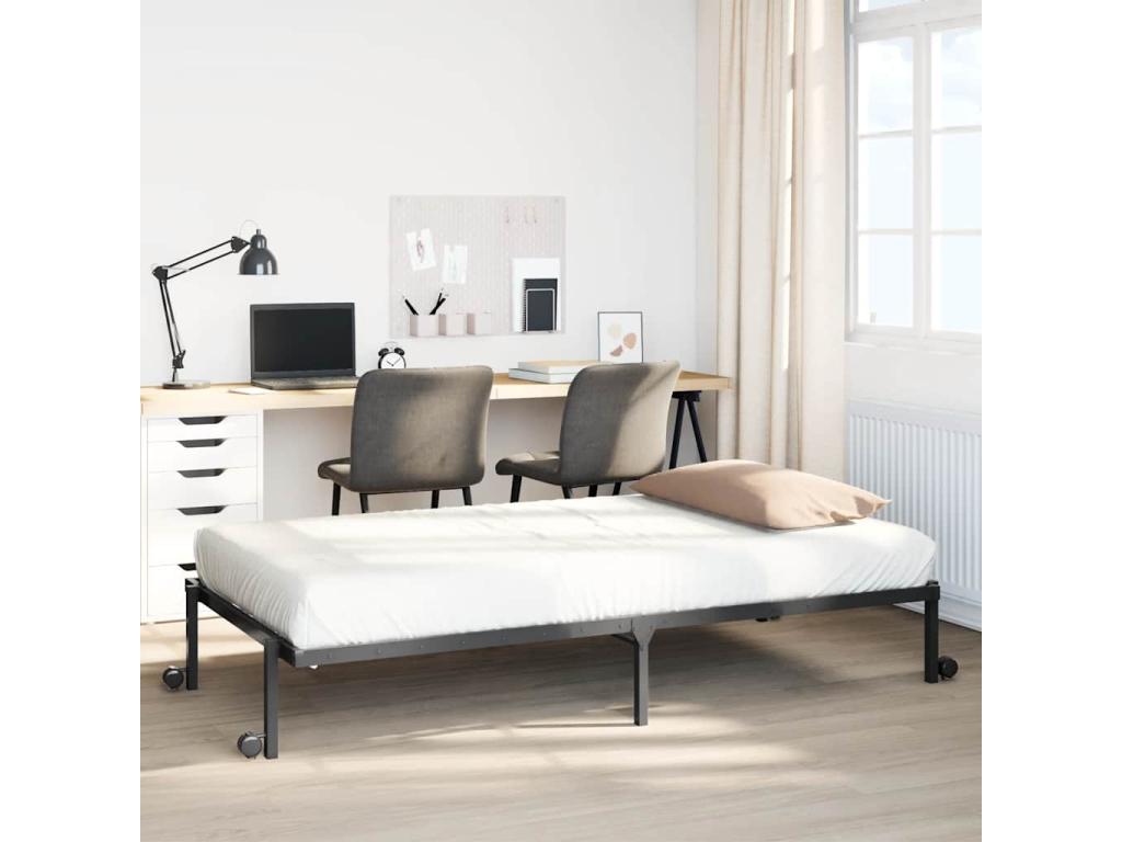 Black folding bed frame without mattress, 75x190 cm, steel, BWGP61644