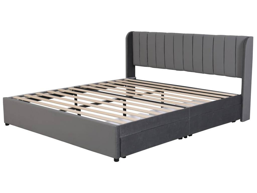 180x200cm bed with 2 drawers - upholstered in velvet - modern style - Grey HAMJ02321