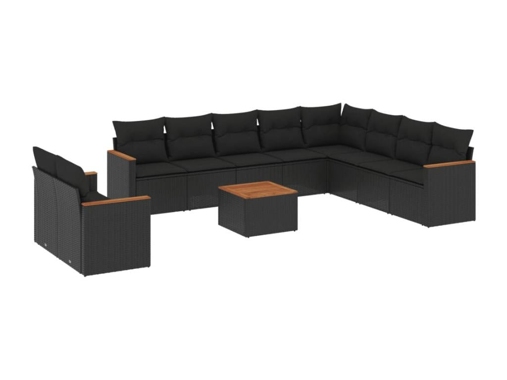 11-piece garden furniture set with cushions, Zensova woven resin YENT32412