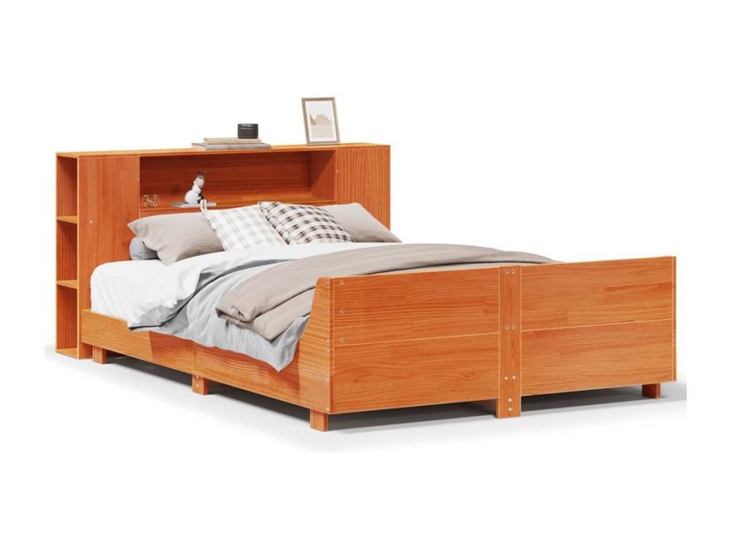 Bed frame without mattress brown wax 140x190cm solid pine wood KBXP82800