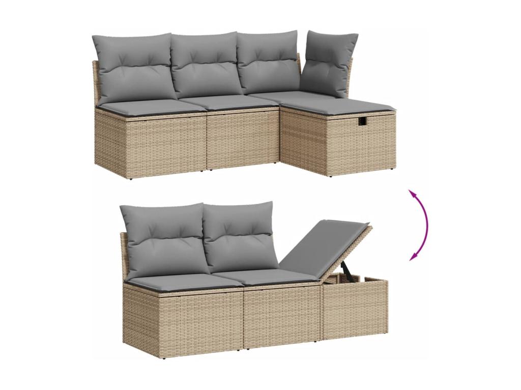 Garden furniture set with cushions, 7 pieces, méElariva beige woven resin VBDK32334
