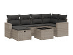 Garden furniture set with cushions, 7 pieces, grey woven resin KUQC25127