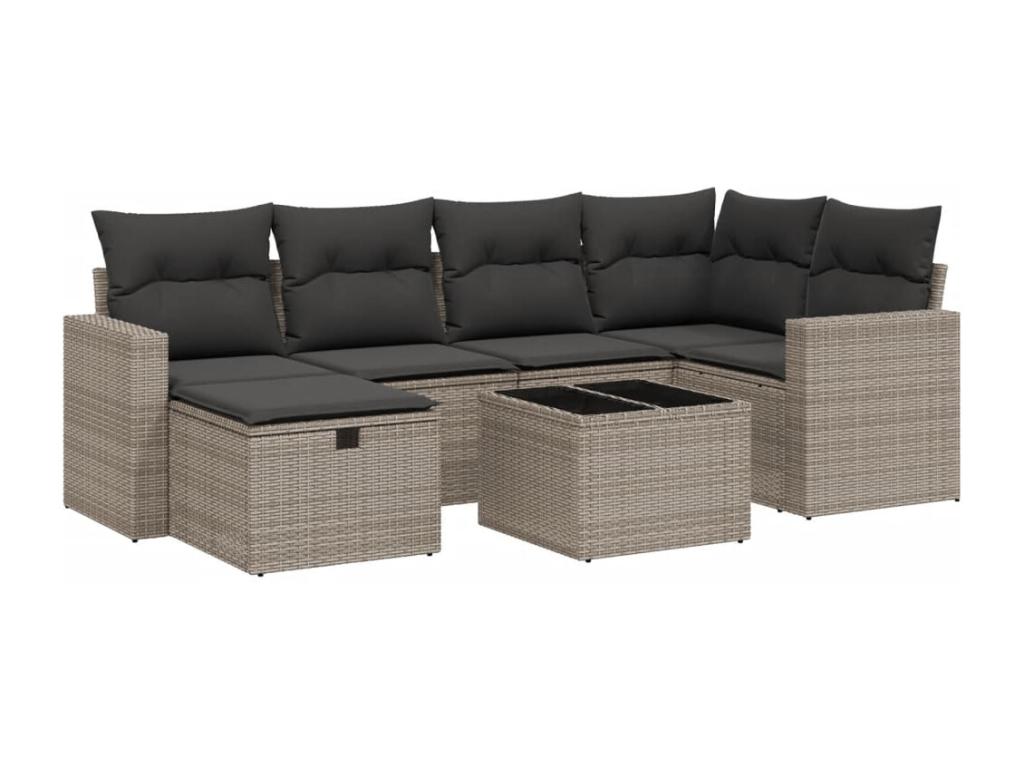Garden furniture set with cushions, 7 pieces, grey woven resin KUQC25127