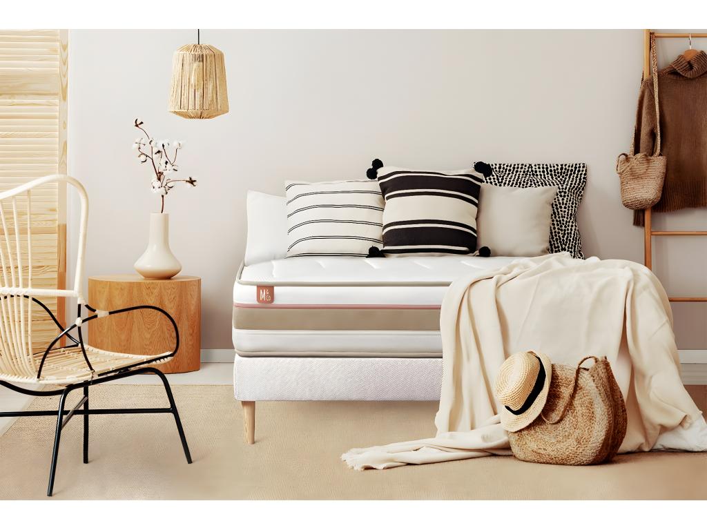 Ready-to-sleep pack: Lumenao 200x200cm pocket spring mattress with memory foam and Lumenao bed base, white, WUHT03934