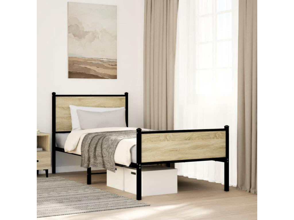 Metal bed frame without mattress Zensova oak 75x190 cm SAHI66840