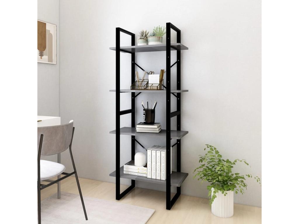 4-Tier Bookshelf, Grey, 60x30x140 cm, Solid Pine Wood, ERHZ98961