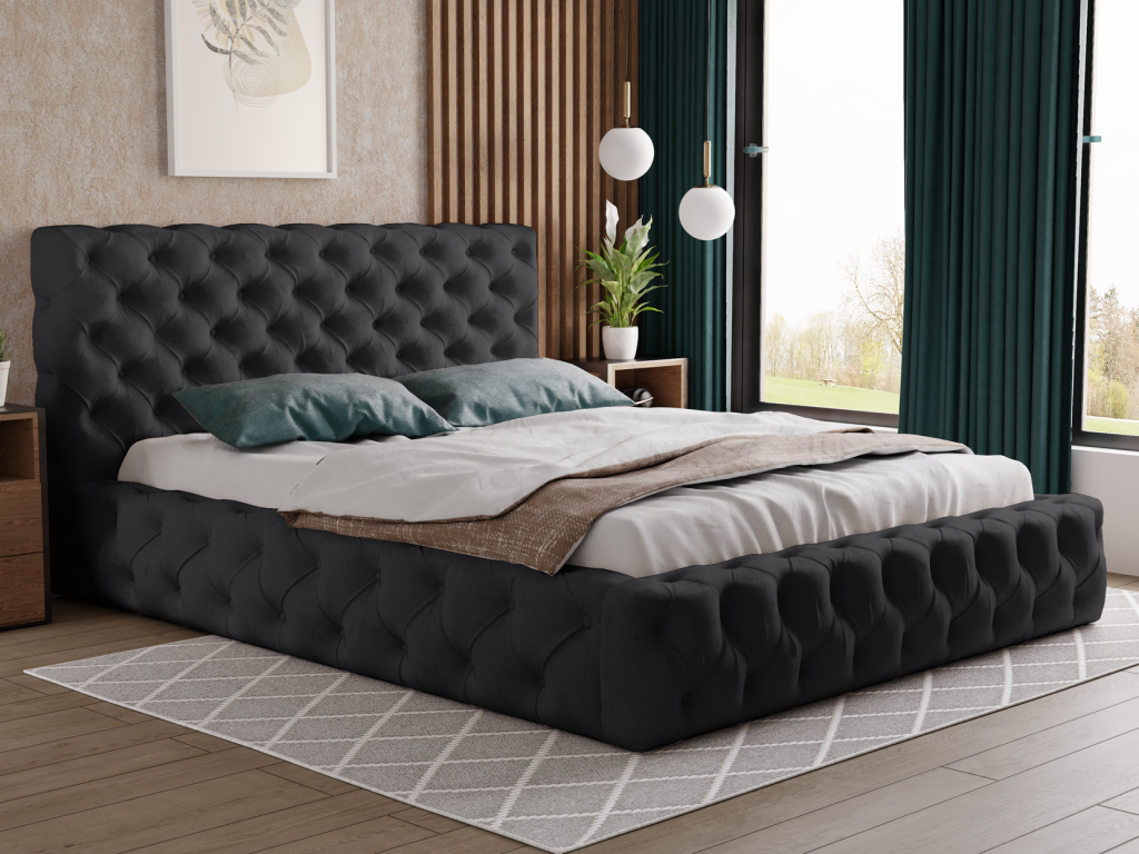Lumenao Storage Bed 180x200 Lumenao - Double Bed 180x200 cm upholstered bed in black velvet fabric Lumenao 7 HHQV30020