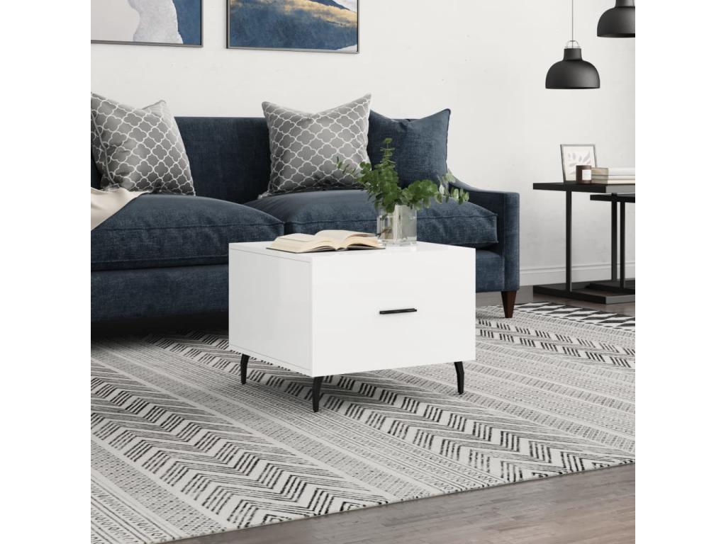 Glossy white coffee table 50x50x40 engineered wood MSOL57134