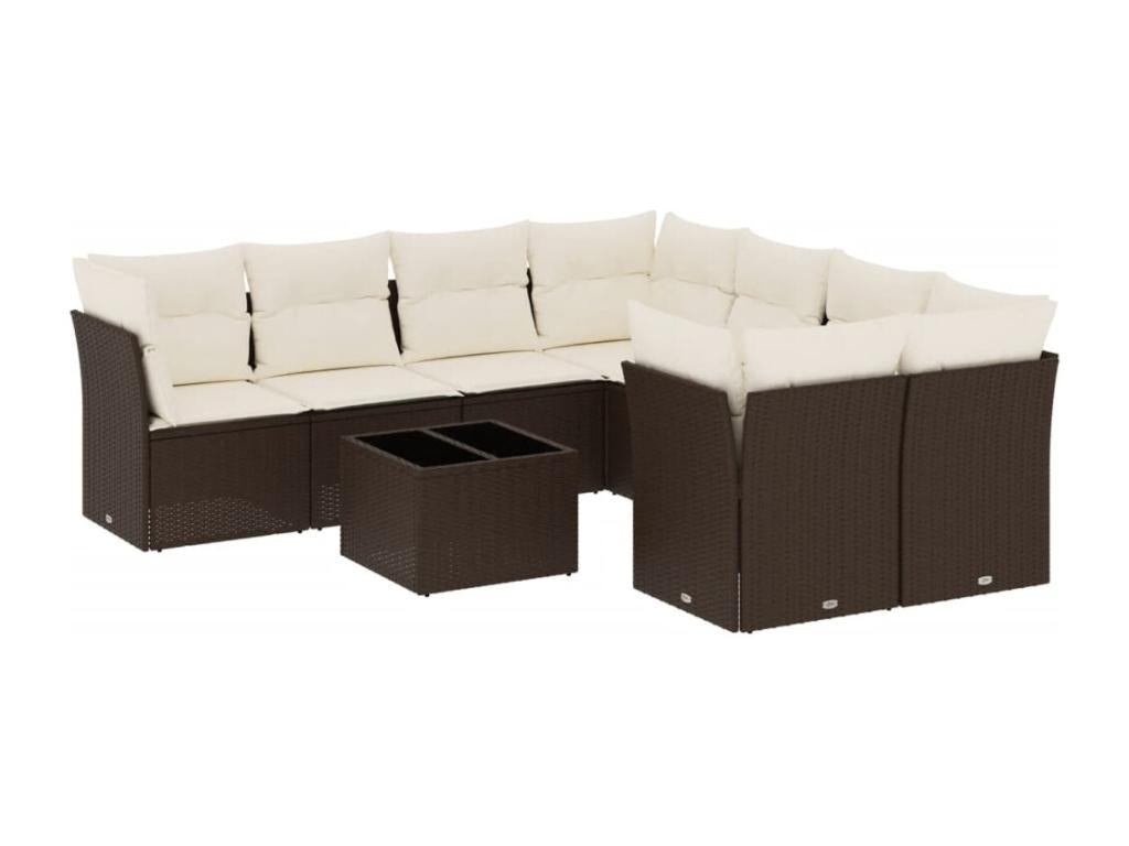 Garden furniture set with cushions, 9 pieces, brown woven resin XALK11197