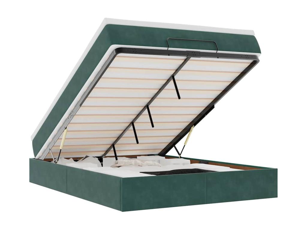 Ottoman bed frame with dark green velvet mattress 140x200 cm WFAB64706