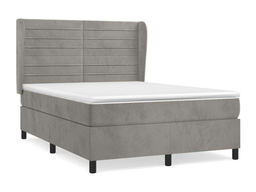 Bed base and mattress, light grey, 140x190cm, velvet, NBUC35783