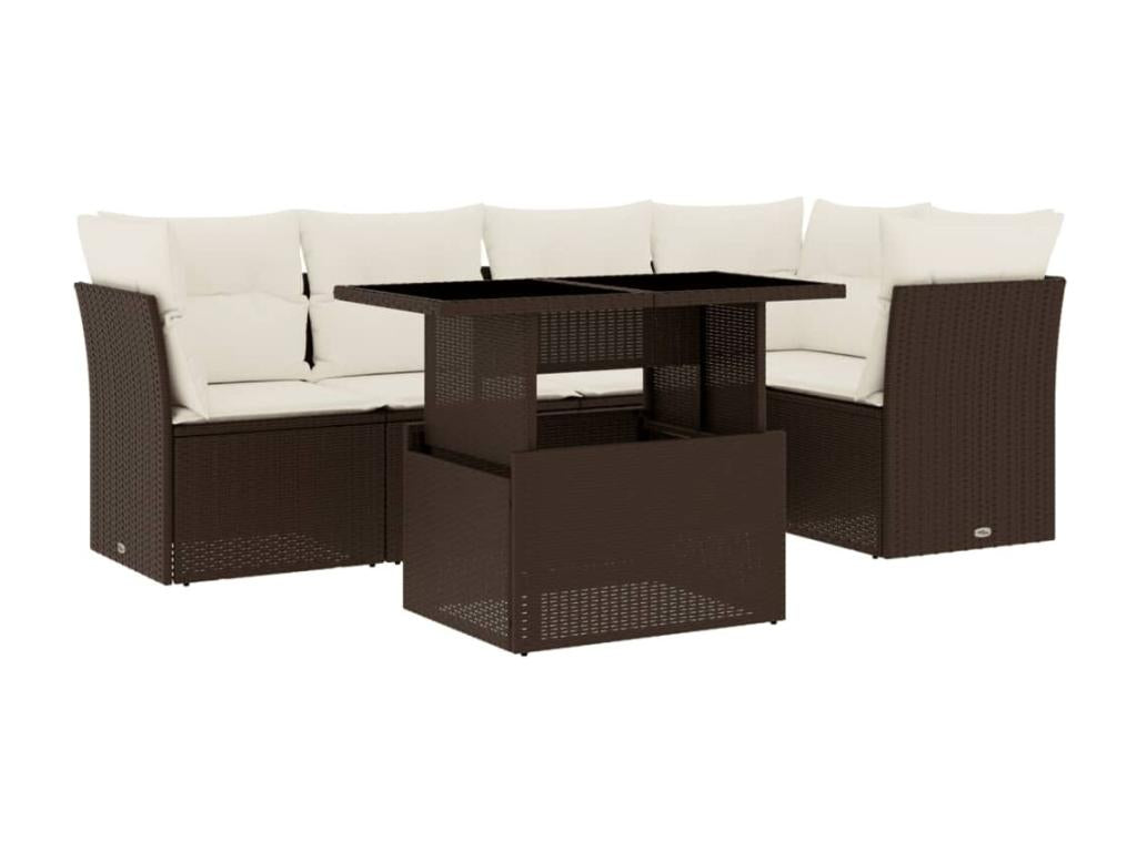 6-piece garden furniture set with cushions, brown woven resin WFBQ95460