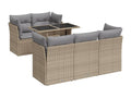 Garden furniture set with cushions, 6 pieces, beige woven resin, EPWO97890