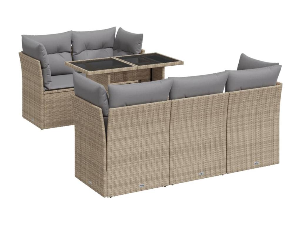 Garden furniture set with cushions, 6 pieces, beige woven resin, EPWO97890