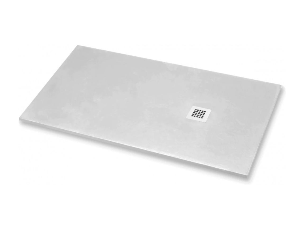 Shower tray 75x90 cm Extra Thin Line Light Grey Ral 7035 in Synthetic Resin and Marble Powder with Freestanding Drain OKCT24108
