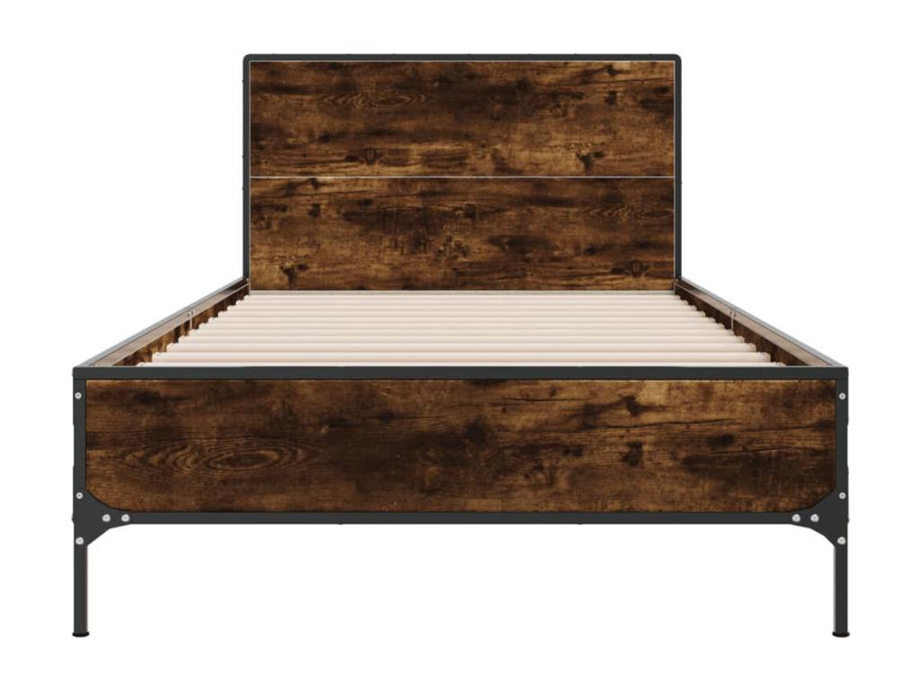 Smoked oak bed frame 75x190 cm engineered wood and metal MXBS13877