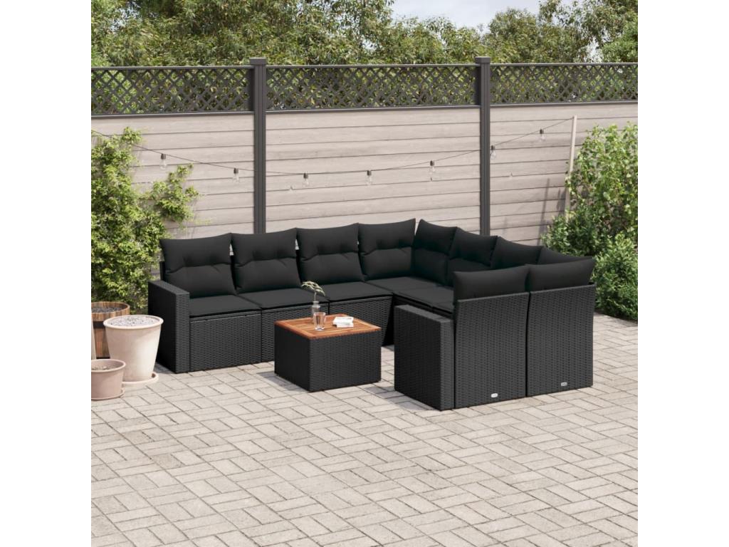 9-piece garden furniture set with cushions, Zensova woven resin GWGR21638