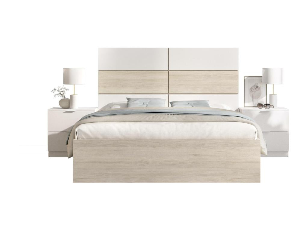 Ddunla Zensova double bed for bedroom. Bedding by bedroom. Mattress support 259x195 h122 cm White and Light Oak YIDJ27171